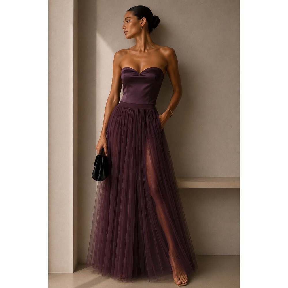NWT Chiara Boni La Petite Robe Plum Satin Corset Tube Top Made in Italy US 10